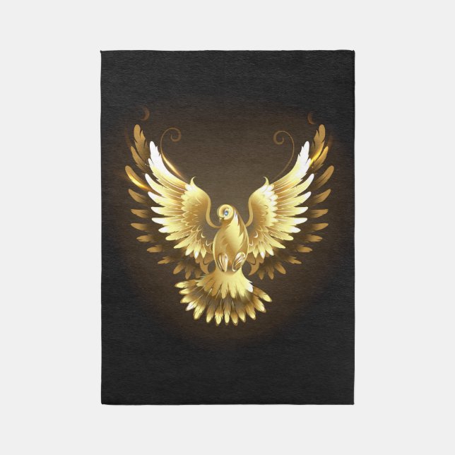 Faux Gold Foil Peace Dove on Black Outdoor Rug (Front (Vertical))
