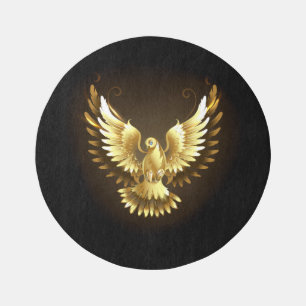 Faux Gold Foil Peace Dove on Black Outdoor Rug