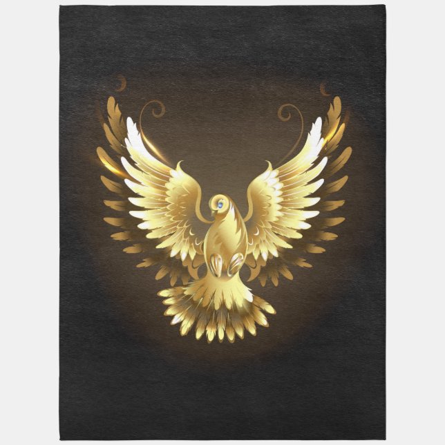 Faux Gold Foil Peace Dove on Black Outdoor Rug (Front (Vertical))
