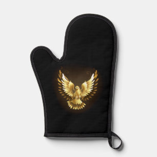 Faux Gold Foil Peace Dove on Black Oven Mitt