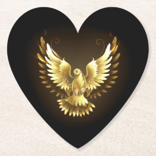 Faux Gold Foil Peace Dove on Black Paper Coaster