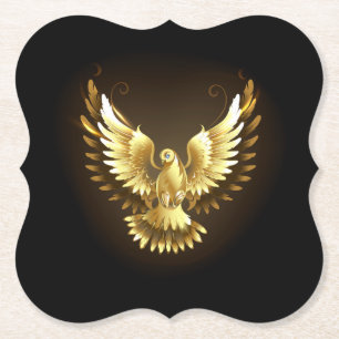 Faux Gold Foil Peace Dove on Black Paper Coaster