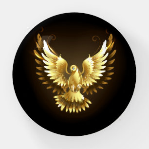 Faux Gold Foil Peace Dove on Black Paperweight