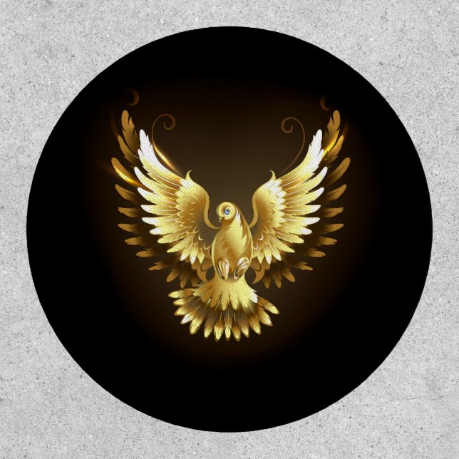 Faux Gold Foil Peace Dove on Black Patch (Front)