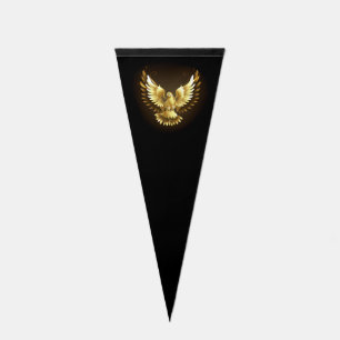 Faux Gold Foil Peace Dove on Black Pennant Flag