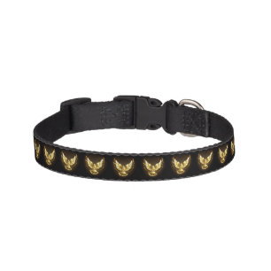 Faux Gold Foil Peace Dove on Black Pet Collar