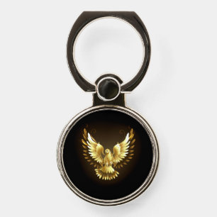 Faux Gold Foil Peace Dove on Black Phone Ring Stand