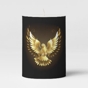 Faux Gold Foil Peace Dove on Black Pillar Candle