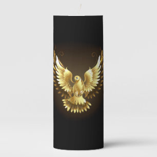 Faux Gold Foil Peace Dove on Black Pillar Candle