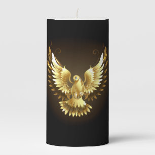Faux Gold Foil Peace Dove on Black Pillar Candle