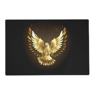 Faux Gold Foil Peace Dove on Black Placemat