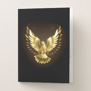 Faux Gold Foil Peace Dove on Black Pocket Folder