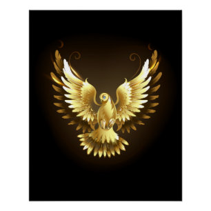 Faux Gold Foil Peace Dove on Black Poster