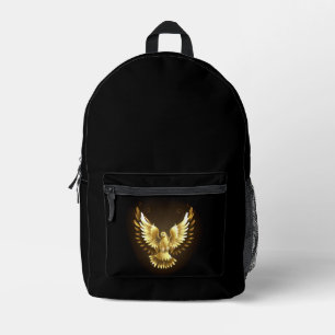Faux Gold Foil Peace Dove on Black Printed Backpack
