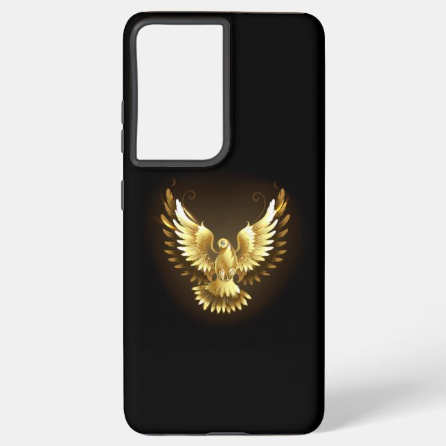 Faux Gold Foil Peace Dove on Black Samsung Galaxy Case (Back)