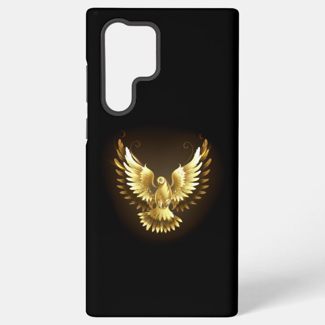 Faux Gold Foil Peace Dove on Black Samsung Galaxy Case (Back)