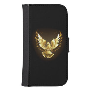 Faux Gold Foil Peace Dove on Black Galaxy S4 Wallet Case