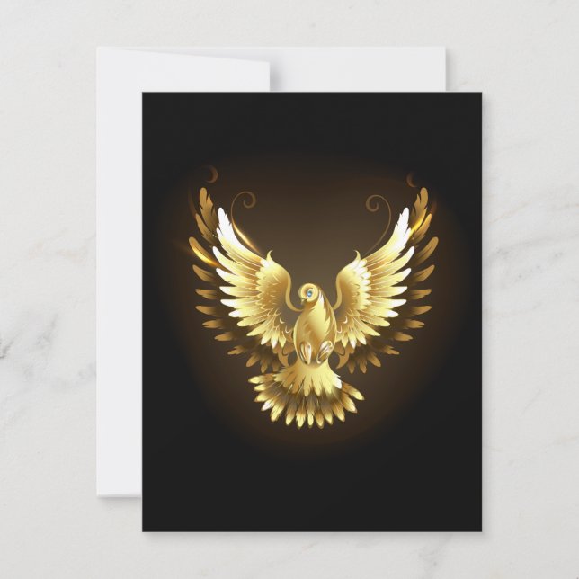 Faux Gold Foil Peace Dove on Black Save The Date (Front)