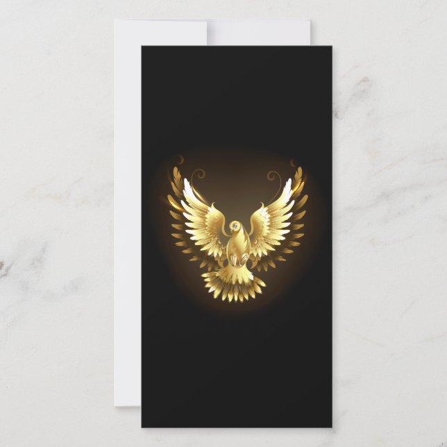 Faux Gold Foil Peace Dove on Black Save The Date (Front)