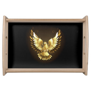 Faux Gold Foil Peace Dove on Black Serving Tray