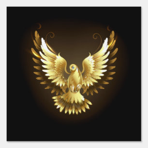 Faux Gold Foil Peace Dove on Black Sign