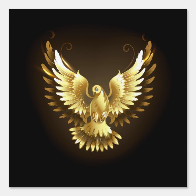 Faux Gold Foil Peace Dove on Black Sign (Front)