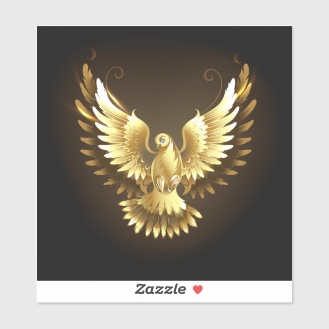 Faux Gold Foil Peace Dove on Black Sticker (Sheet)