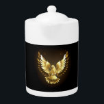 Faux Gold Foil Peace Dove on Black Teapot<br><div class="desc">Gold flying dove on a black background.</div>