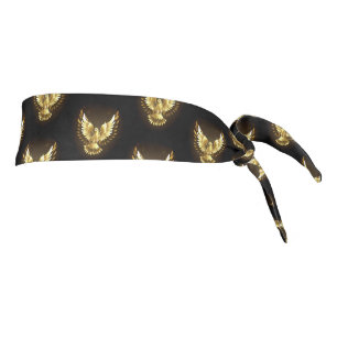Faux Gold Foil Peace Dove on Black Tie Headband