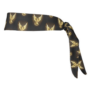 Faux Gold Foil Peace Dove on Black Tie Headband