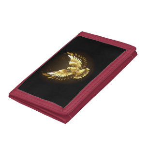 Faux Gold Foil Peace Dove on Black Trifold Wallet