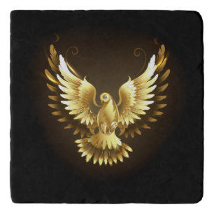 Faux Gold Foil Peace Dove on Black Trivet