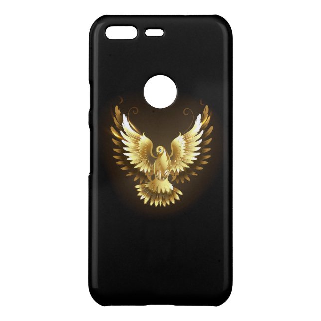 Faux Gold Foil Peace Dove on Black Uncommon Google Pixel Case (Back)