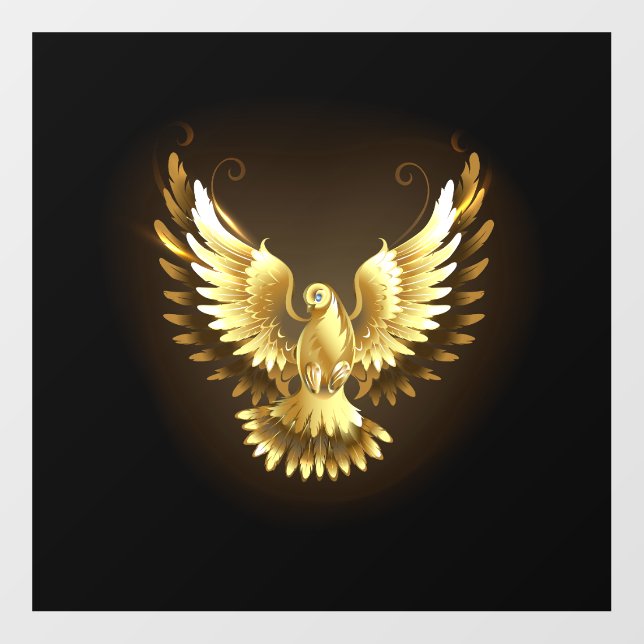 Faux Gold Foil Peace Dove on Black Wall Decal (Front)