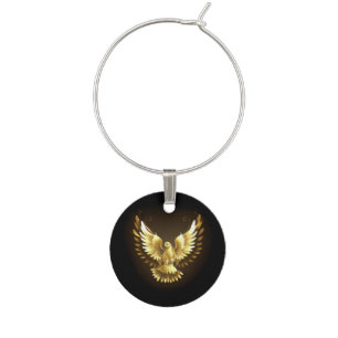 Faux Gold Foil Peace Dove on Black Wine Charm