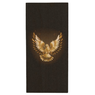 Faux Gold Foil Peace Dove on Black Wood Flash Drive