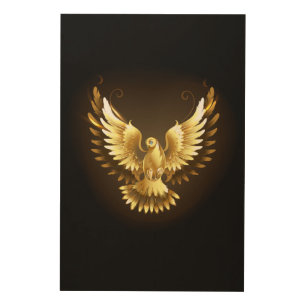 Faux Gold Foil Peace Dove on Black Wood Wall Art