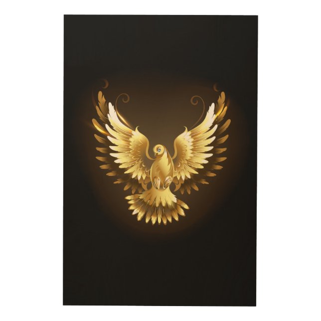 Faux Gold Foil Peace Dove on Black Wood Wall Art (Front)