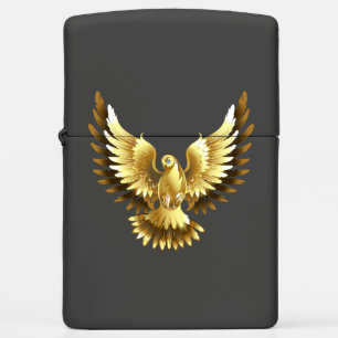 Faux Gold Foil Peace Dove on Black Zippo Lighter