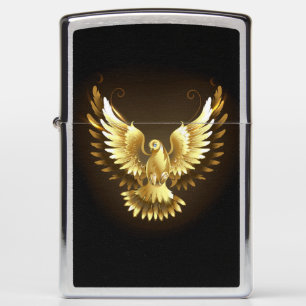Faux Gold Foil Peace Dove on Black Zippo Lighter