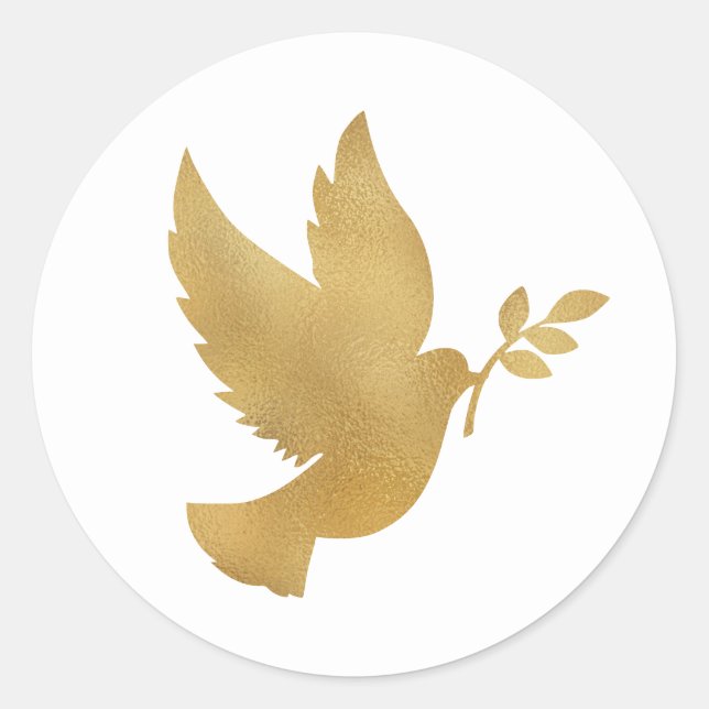 Faux Gold Foil Peace Dove with Olive Branch Classic Round Sticker (Front)