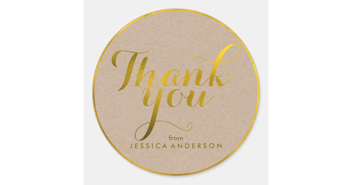 Faux Gold Foil Personalized Thank You Classic Round Sticker | Zazzle