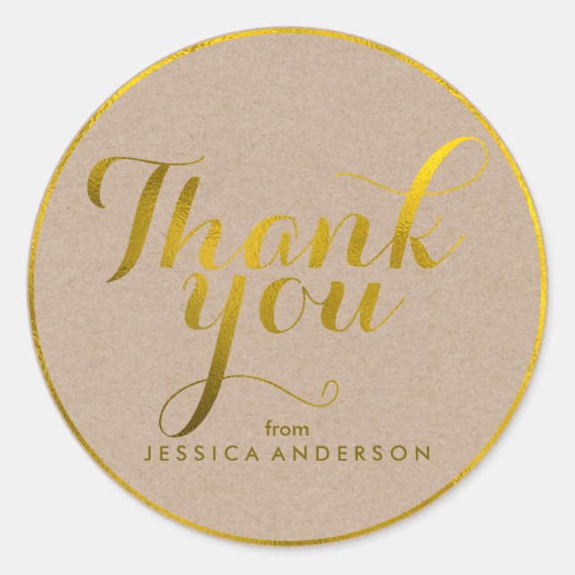 Faux Gold Foil Personalized Thank You Classic Round Sticker (Front)