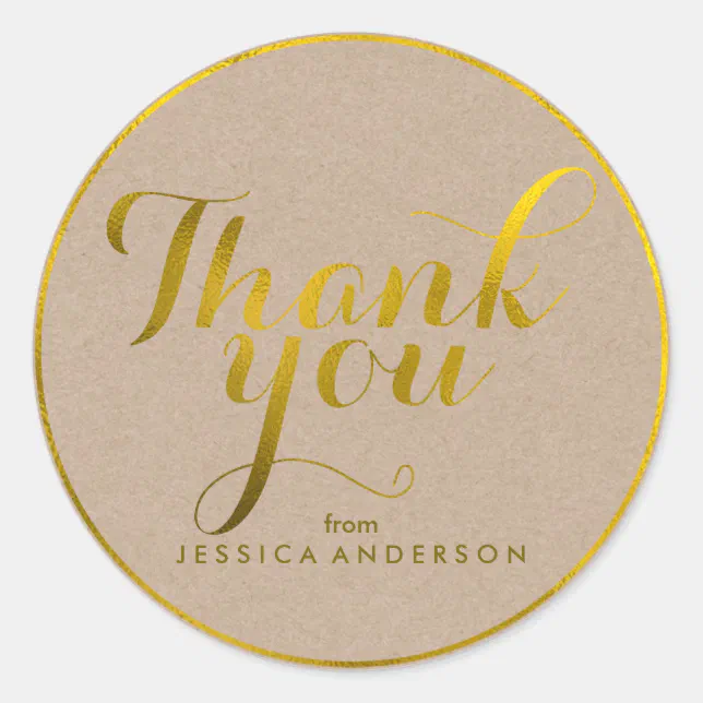 Faux Gold Foil Personalized Thank You Classic Round Sticker | Zazzle