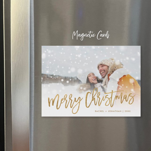 Faux Gold Foil Photo Overlay Magnetic Holiday Card (Creator Uploaded)