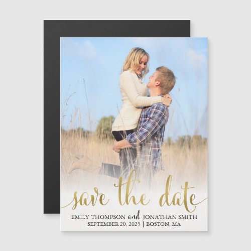 Faux Gold Foil Photo Wedding Save The Date Magnet