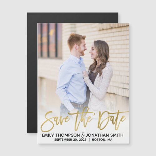 Faux Gold Foil Photo Wedding Save The Date Magnets