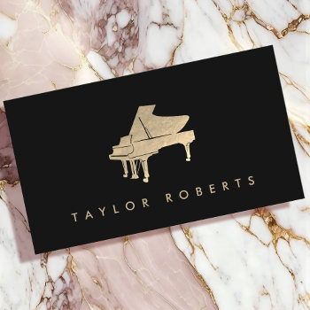 Faux Gold Foil Piano Business Card by musickitten at Zazzle
