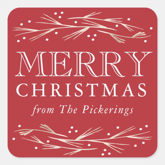 Faux Gold Foil Pine Merry Christmas Gift Tag (Front)