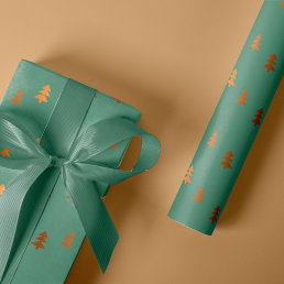 Faux Gold Foil Pine Trees Pattern Christmas Sage Wrapping Paper